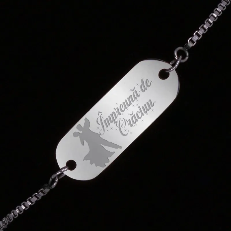 Bratara Gravata Argintie din Inox Oval Impreuna de Craciun
