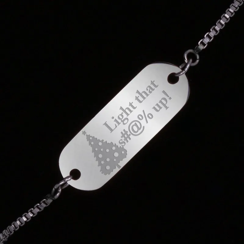 Bratara Gravata Argintie din Inox Oval Christmas Tree
