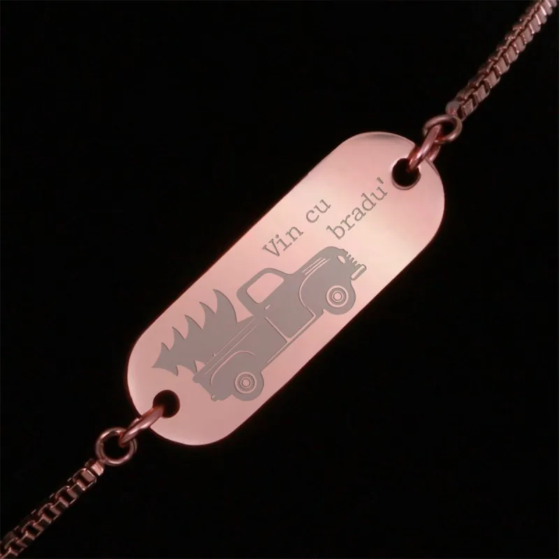 Bratara Gravata Rose Gold din Inox Oval Vin cu Bradul