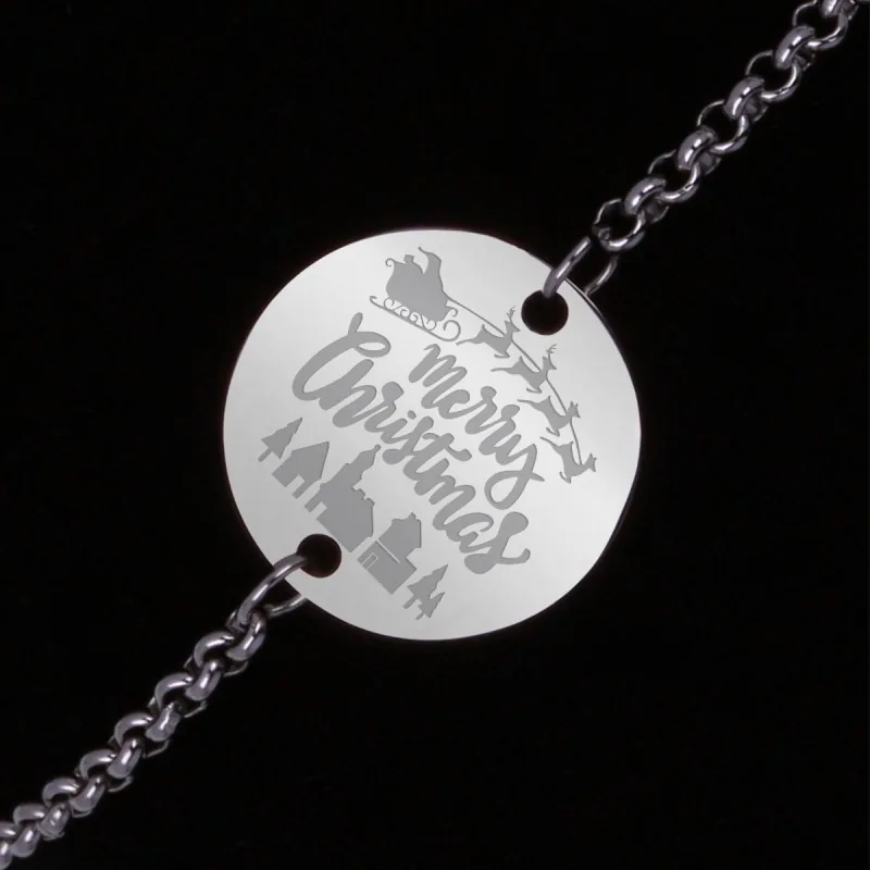 Bratara Gravata Argintie din Inox Rotund Merry Christmas