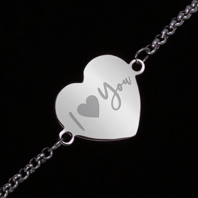 Bratara Gravata Argintie din Inox Inima I Love You