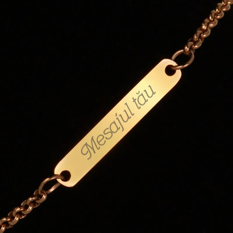 Bratara Personalizata Gravata Aurie din Inox Placuta Mesaj