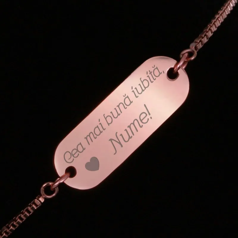 Bratara Personalizata Gravata Rose Gold din Inox Iubita Nume