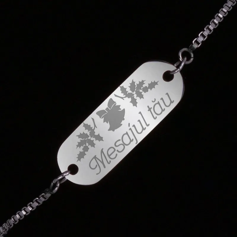 Bratara Personalizata Gravata Argintie din Inox Craciun Mesajul Tau