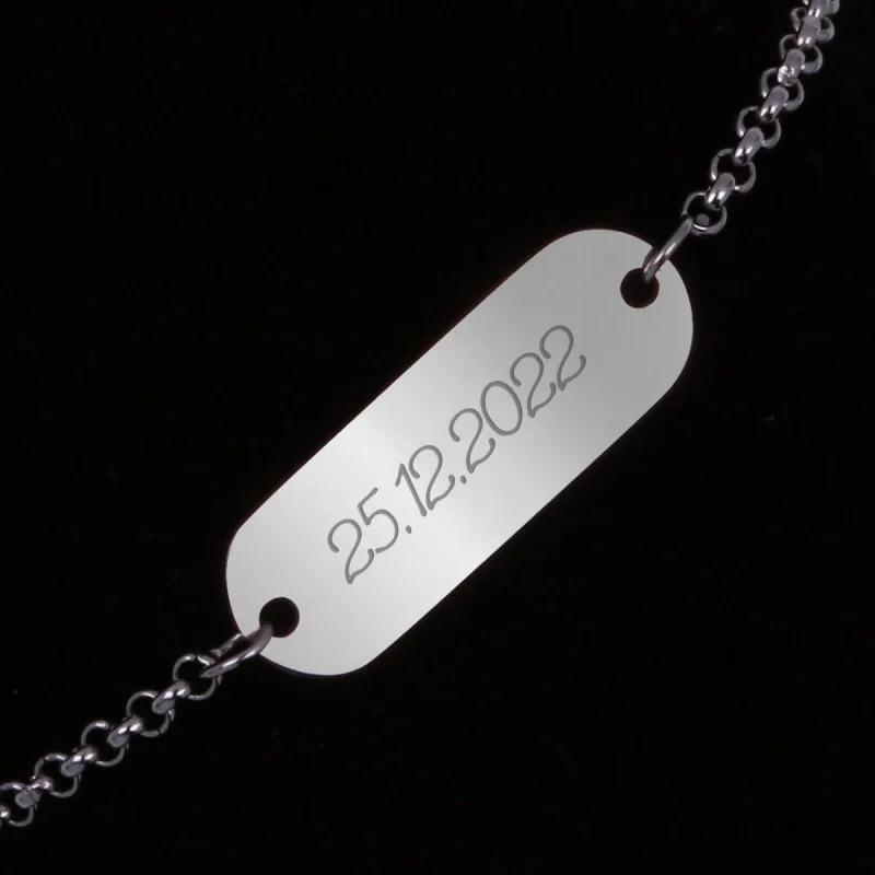 Bratara Personalizata Gravata Argintie din Inox Oval Data