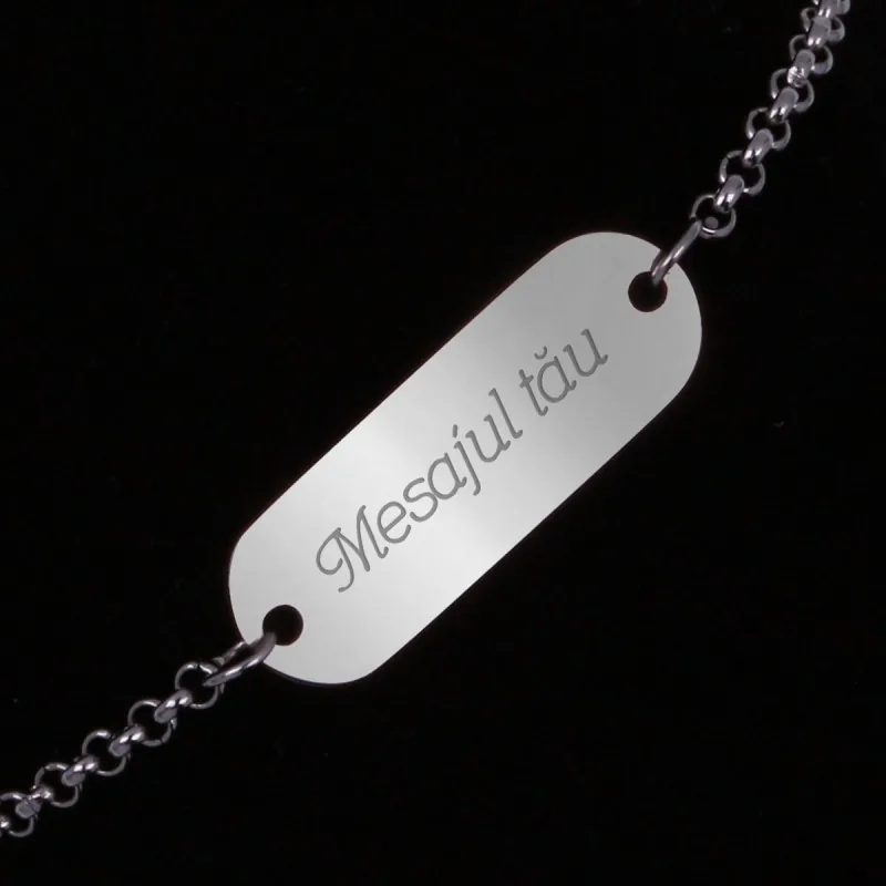 Bratara Personalizata Gravata Argintie din Inox Oval Mesajul Tau
