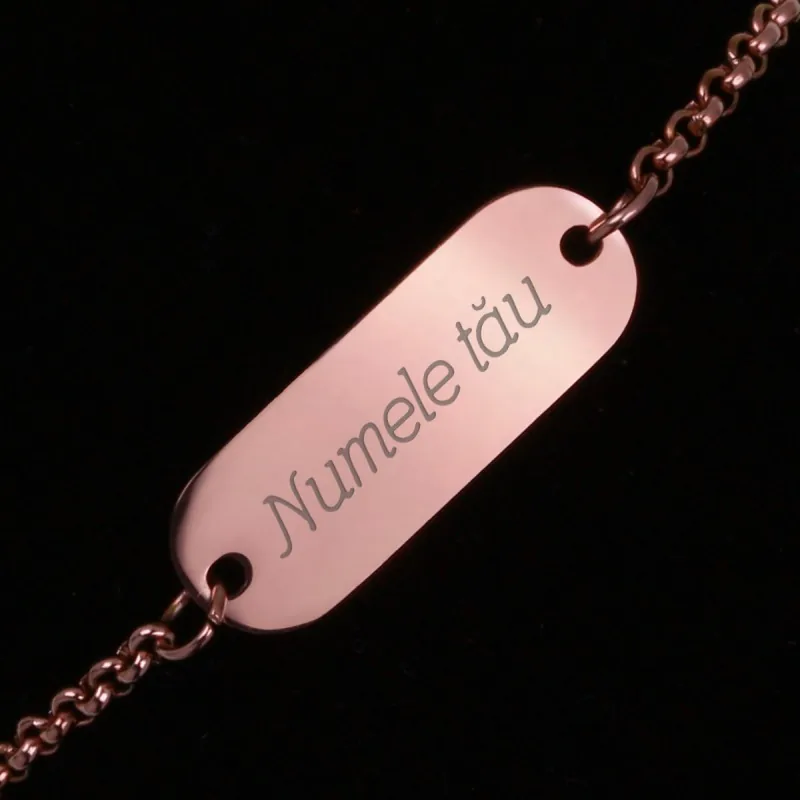 Bratara Personalizata Gravata Rose Gold din Inox Oval Numele Tau