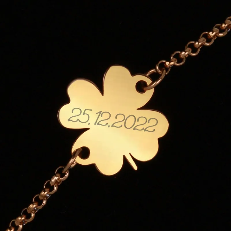 Bratara Personalizata Gravata Aurie din Inox Trifoi Data
