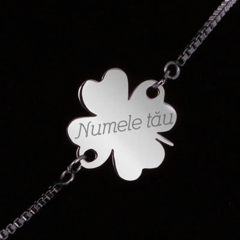Bratara Personalizata Gravata Argintie din Inox Trifoi Nume