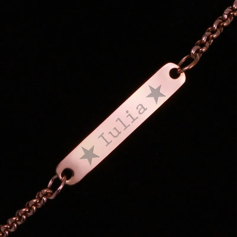 Bratara Gravata Rose Gold din Inox Placuta Nume Iulia