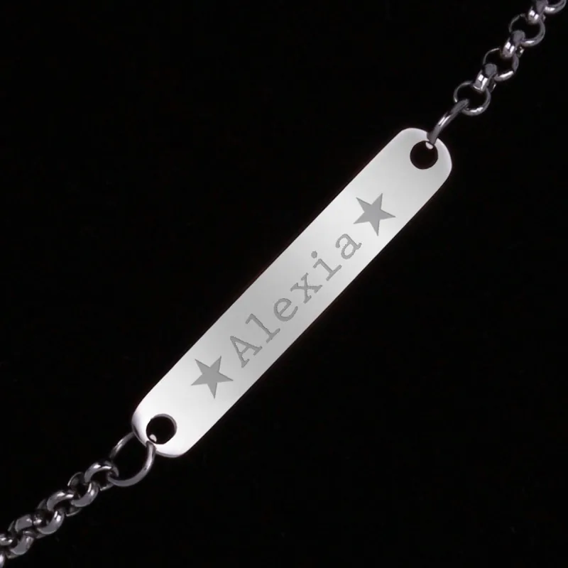 Bratara Gravata Argintie din Inox Placuta Nume Alexia