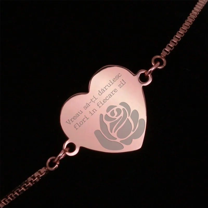 Bratara Gravata Rose Gold din Inox Inima Flori pentru Tine