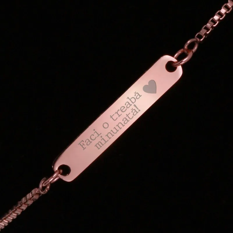 Bratara Gravata Rose Gold din Inox Placuta Bravo