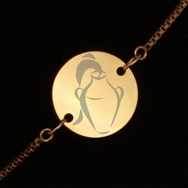 Bratara Gravata Aurie din Inox Rotund Zodiac Varsator