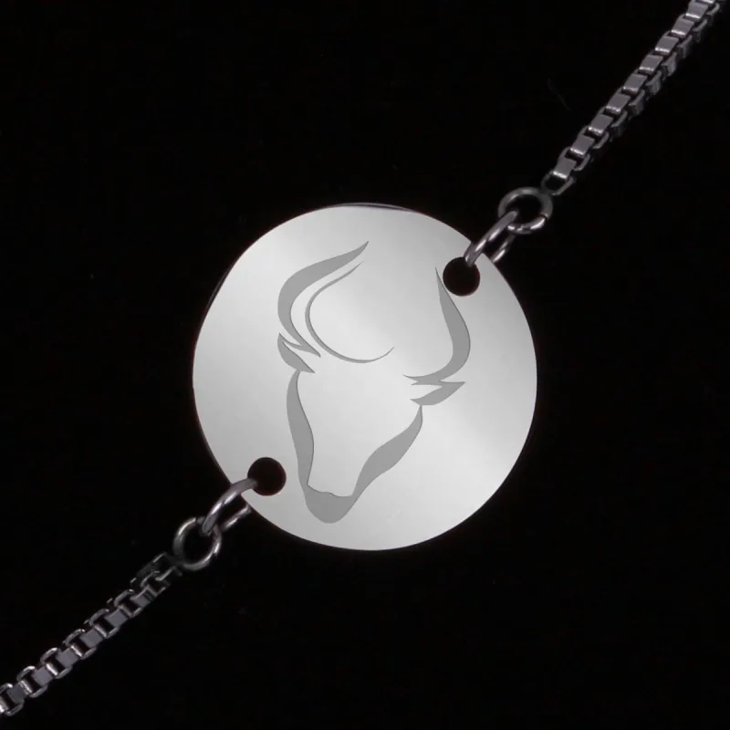 Bratara Gravata Argintie din Inox Rotund Zodiac Taur